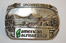 Vintage 1984 IOWA Farming American Agrisurance The Growing Team Belt Buckle Rare