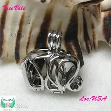 Elephant - Silver Plated - Locket Pearl Cage Pendant - Hold 6mm - 8mm Pearl