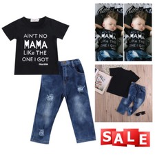 Baby Boys Dress Suit Letter Printed T-Shirt/Denim Pants Set Kids Clothes Outfits