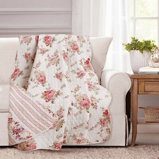 Spring Peony Pink Red Floral Printed Reversible Cotton Quilted Throw