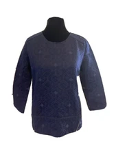 J Crew Top Sz 0 Thick Pullover Blue Oversized Double Zip Office Church Work EUC