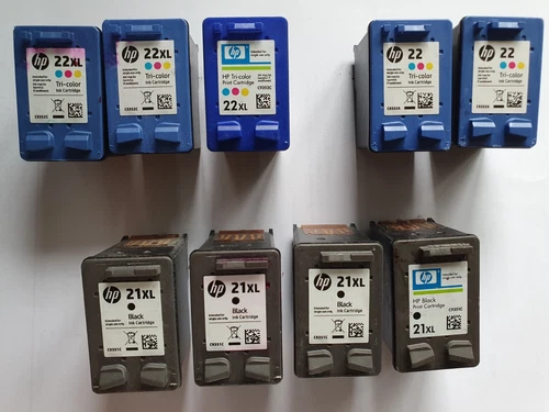 HP 21 & 22 Ink Empty Cartridges x 9  ( 4  black, 5 colour)