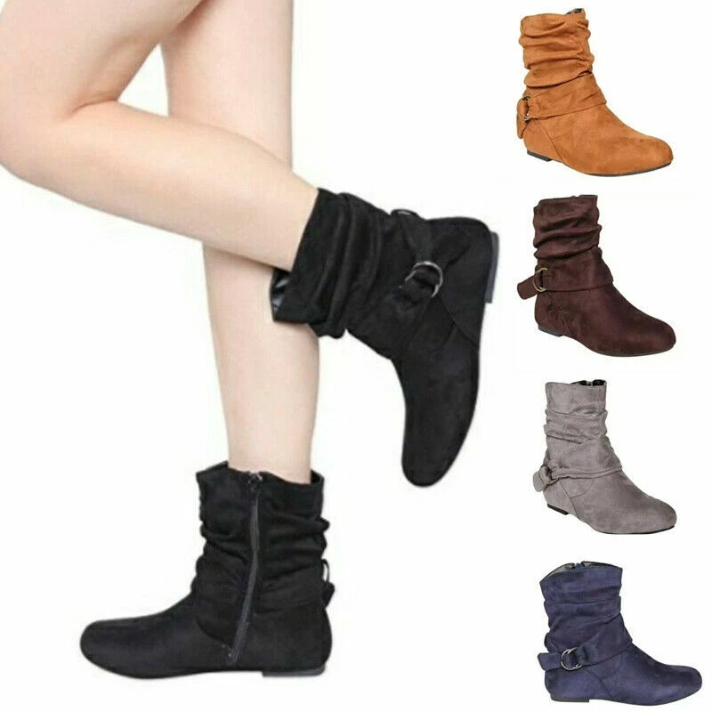 Womens flat clearance slouch ankle boots