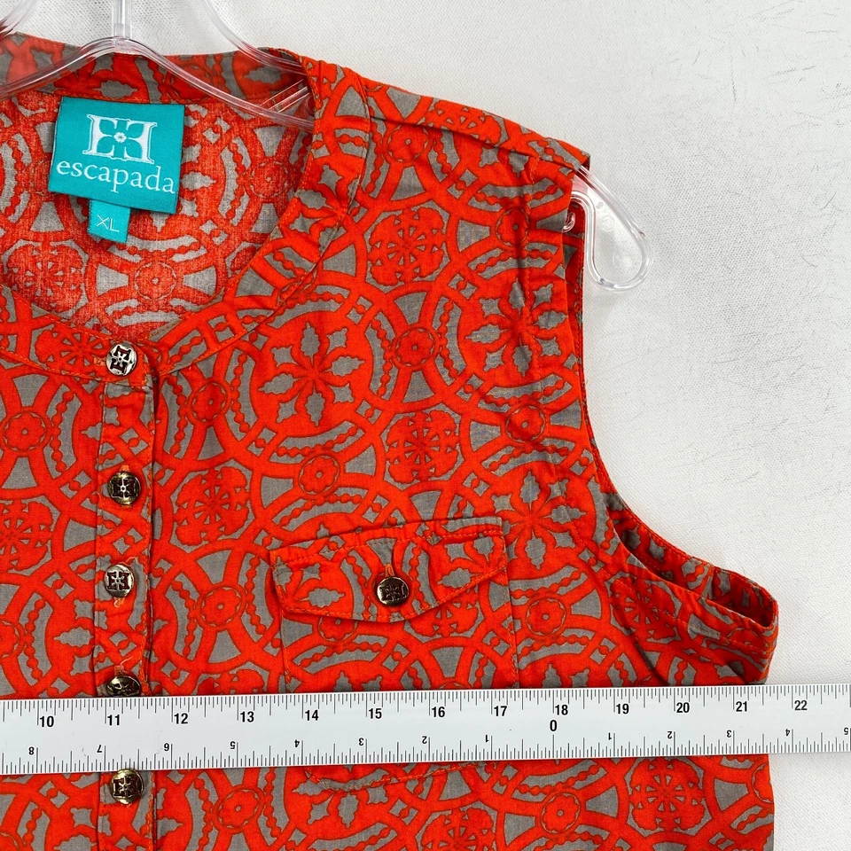 Top sin mangas Escapada para mujer talla XL naranja topo geométrico Henley Rayon Foto 3 de 4