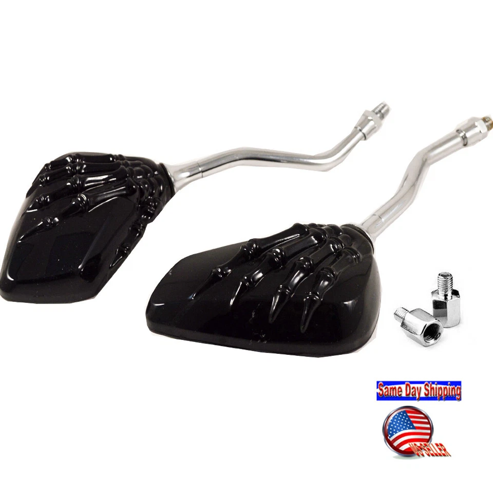 2X Black SKELETON SKULL HAND MOPED SCOOTER Motorcycle Rearview MIRRORS 8MM 10MM - Image 4 of 4