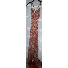 SCALA Full Sequins Strapless V Neck Open Back Sheath Gown Holiday Cocktail Party