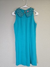 Cramen Marc Valvo Teal Jeweled Collar Shift Dress Sz S