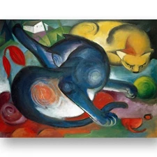 Two Cats, Blue and Yellow by Franz Marc Giclée Canvas Print, Multi-Size