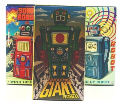 VINTAGE SHOOTING GIANT ROBOT'S - Japan 1997 W/ Boxes-3 Robots MINT & BOXES MINT