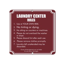 Square Metal Sign Multiple Sizes Follow Rules: Achieve Good Laundry Room Maroon