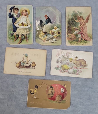 Lot of 6 Antique Easter Postcards Some Embossed Rabbit Chicks All Posted