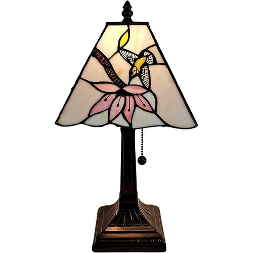 15-inch Tiffany Style Stained Glass Pink Hummingbird Mission Accent Table Lamp - Picture 4 of 5