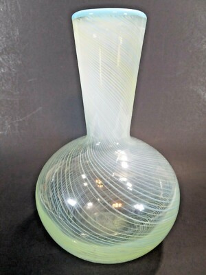 Dansk International Vintage 1970s Mezza Filigrana Swirl Opaline Art Glass Vase