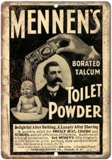 Mennen's Toilet Powder Borated Talcum Ad 12" x 9" Reproduction Metal Sign ZF151