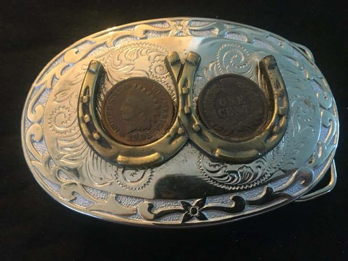 Indian Head penny belt buckle gold 