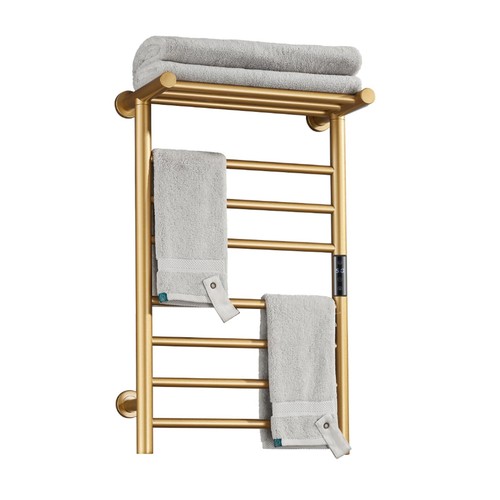 Electric Towel Warmer Gold with Timer 7 Bar Wall Mounted Heated Towel Rack f
