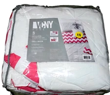 VCNY Home 5 Piece Reversible Comforter Set Full Queen Kara Pink White Stripe