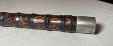 Antique Asian sterling silver hand carved bamboo style wood walking stick cane