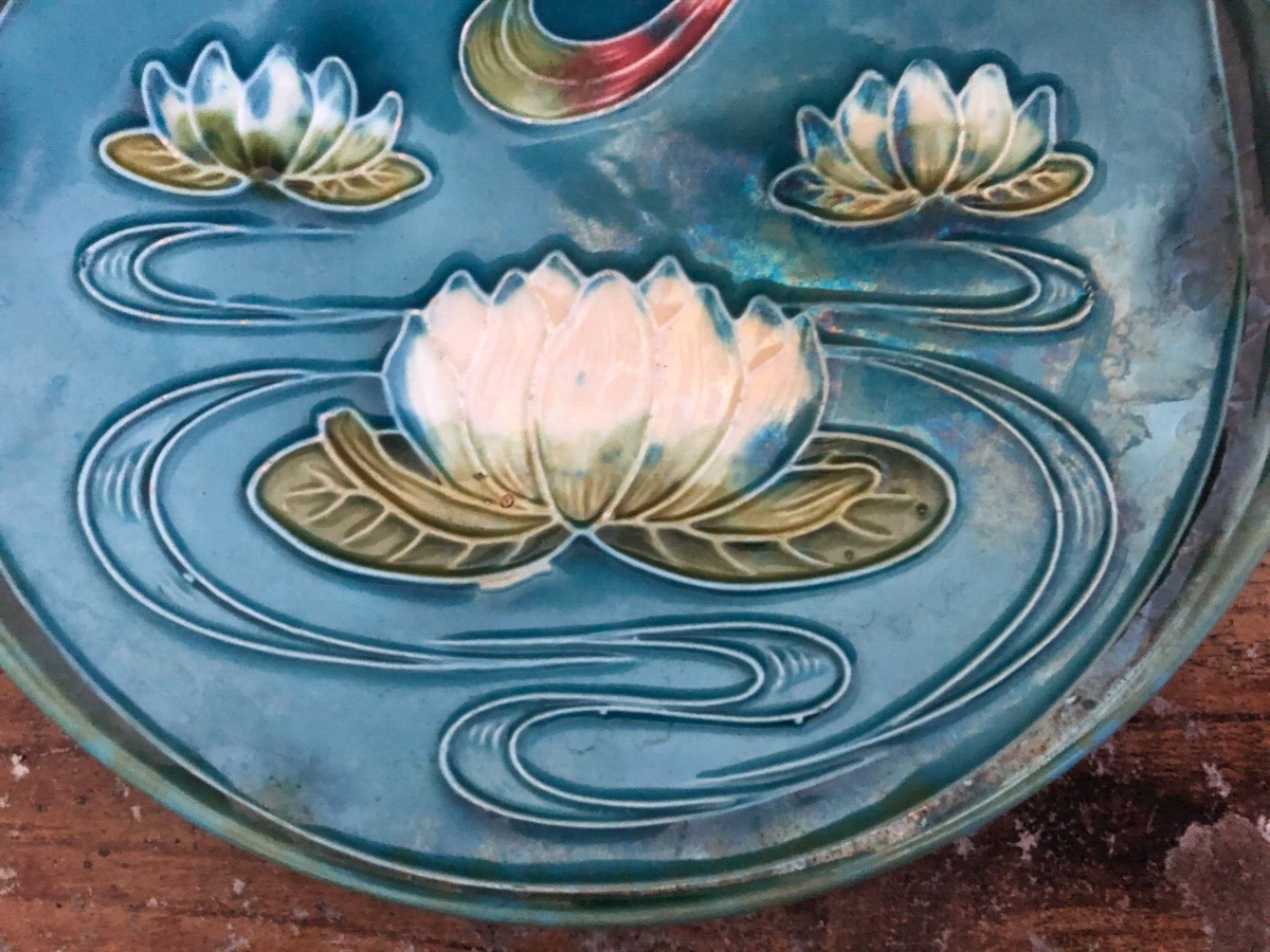Vintage ART NOUVEAU Germany Majolica Plate Water Lily George Zell