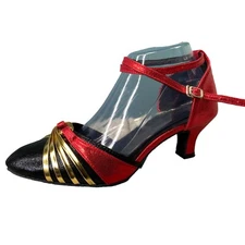 Ballroom Shoes Red Salsa Latin 2in Heel Ankle Strap Gold Strap Shimmer Size 7A