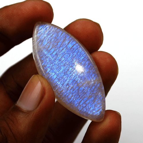 Piedra lunar arco iris brillo azul natural 51 quilates 46 mm x 21 mm piedra preciosa cabujón marquesa - Imagen 11 de 15