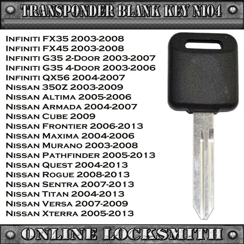 New Replacement Key For Nissan Infinity Vehicles NI04 Transponder Chip ID 46 - Picture 5 of 5