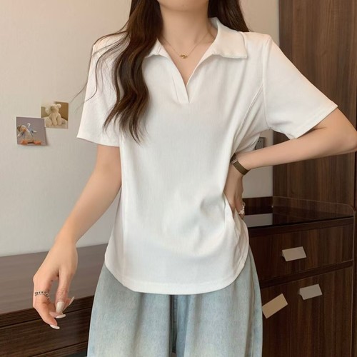 Women's New Slim Fit Short Sleeved V-neck T-shirt Summer Pure Cotton Top - Picture 3 of 12