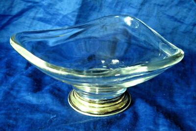 B I Sterling Amorphous Shaped Modern Glass Bowl with Sterling Silver Base