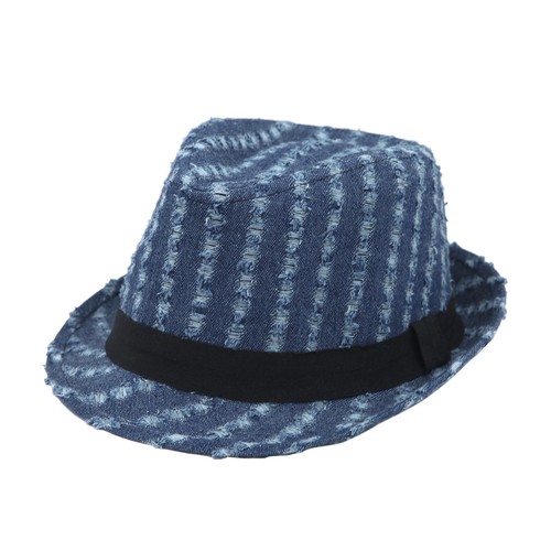 Premium Distressed Jeans Fabric Black Band Fedora Hat - Different Colors - Picture 2 of 9