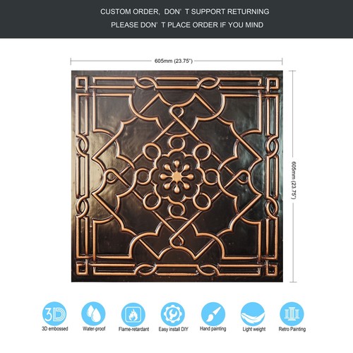 Faux Tin Ceiling Tile Decorative Wall Panels PL09 Traditional copper 10pcs - Picture 8 of 23