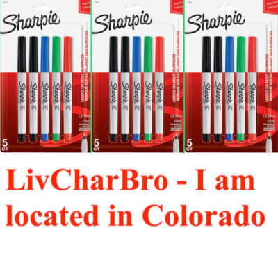 3 Packs Sharpie 37675PP Permanent Markers Ultra Fine Point Assorted Colors 5 Ct.
