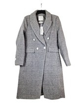 Forever New Katie Double-breasted Check Grey Ladies Wool Coat Uk 12