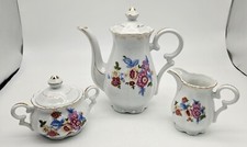 Vintage Porcelain Tea Set Teapot Creamer Covered Sugar Multicolored Floral