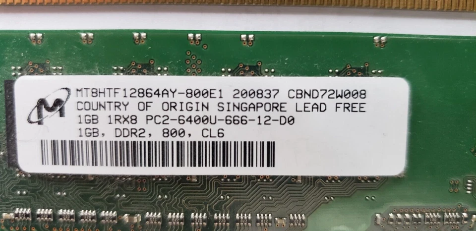 3 x 1GB 1RX8 PC2-6400U-666-12-D0  DDR2 800 CL6  "Micron" Memory RAM Sticks - Image 2 of 4