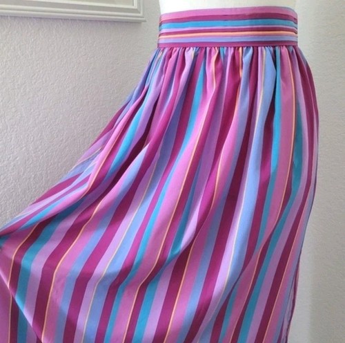Vintage 80s Prophecy Midi Skirt Small XS Candy Striped Silky Flowy Pleated USA - Picture 2 of 13
