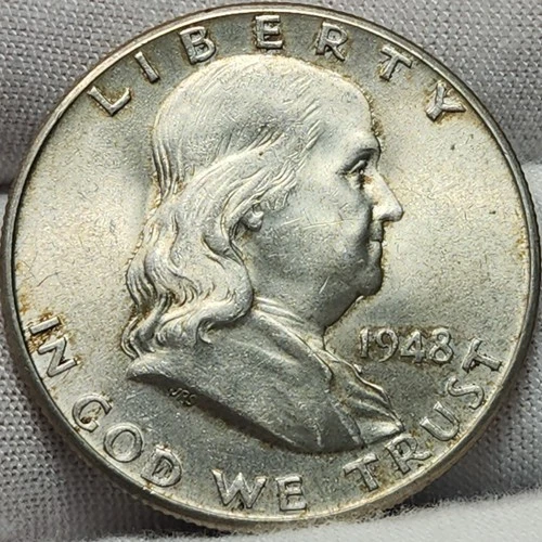 1948 D Franklin Half Dollar, 90% Silver - First Year, Nice AU Slider, F-4825d