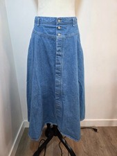 VTG Lizwear Jean Denim Skirt Sz 12 Medium Blue Maxi Button Front Flare Trumpet