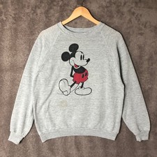 Vintage Mickey Mouse Sweatshirt Womens L Disney Raglan Worn Thin Distressed Fade