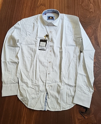 Giovanni Testi Mens White And Blue Polka Dot Shirt Size XL