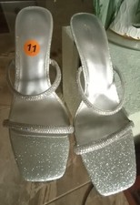 Nine West Silver Heels with Rhinestone Straps Square Toe Elegant Gala Sz 11 NWOT