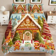 Christmas Gingerbread Man Bedding Set 3 Pieces Soft Comforter Cover Twin Size...
