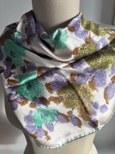 Vintage Scarf Floral, Watercolor Hand Rolled Purple, Brown, Green, Turquoise 26  
