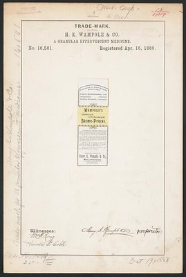 H K Wampole Co 1889 Trademark Registration Bromo-Pyrine Medicine Print