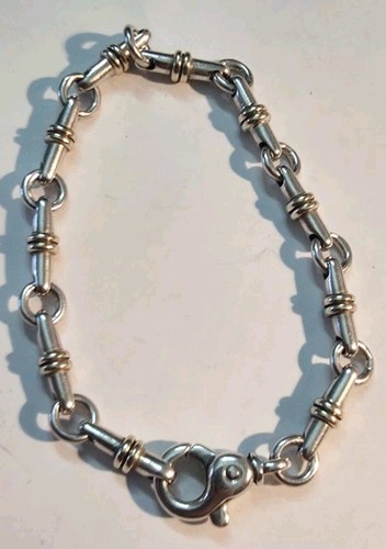 TIFFANY & CO STERLING SILVER & 18K GOLD BRIDLE LINK BRACELET 7.5" ITALY 