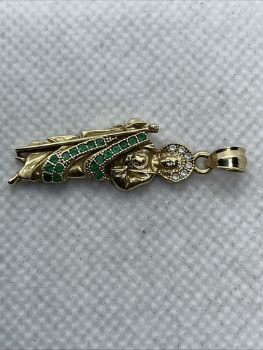 VINTAGE HANDMADE Solid 14K Yellow Gold Multicolor CZ SAINT JUDE Charm Pendant - Picture 5 of 19