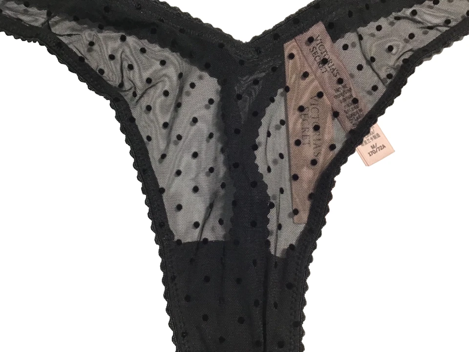 Victoria's Secret Mujer Tanga Panty Pequeño Negro con Malla Acento Campana NUEVO Foto 3 de 4