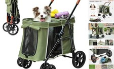 Medium Dog Stroller, Dual Entry One-Touch Folding,Small and Medium Pet Green