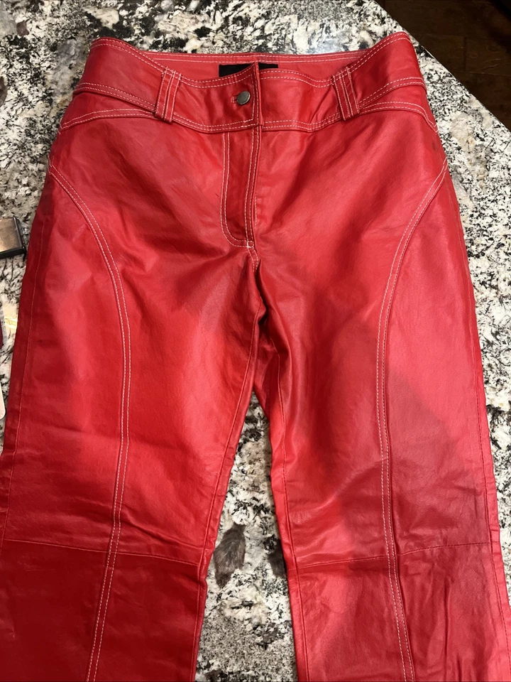 Pantalones acampanados Metrostyle rojos de cuero genuino Metrostyle talla 8 vintage para mujer Foto 4 de 4