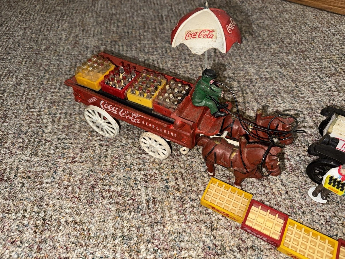 Vintage Cast Iron Coca-Cola Delivery Truck & Horse-Drawn Wagon