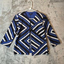 MISOOK Geometric Print Knit 3/4 Sleeves Blazer Size Small Blue Heritage Fit New